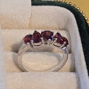 Vintage Sterling Silver Five-Stone Pear Shaped Garnet Statement Ring